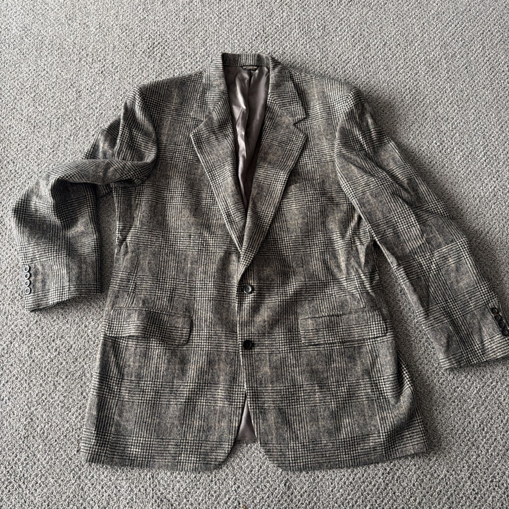 Vintage Bill Blass Houndstooth Camel Hair Sports Coat. Blazer Jacket. 46